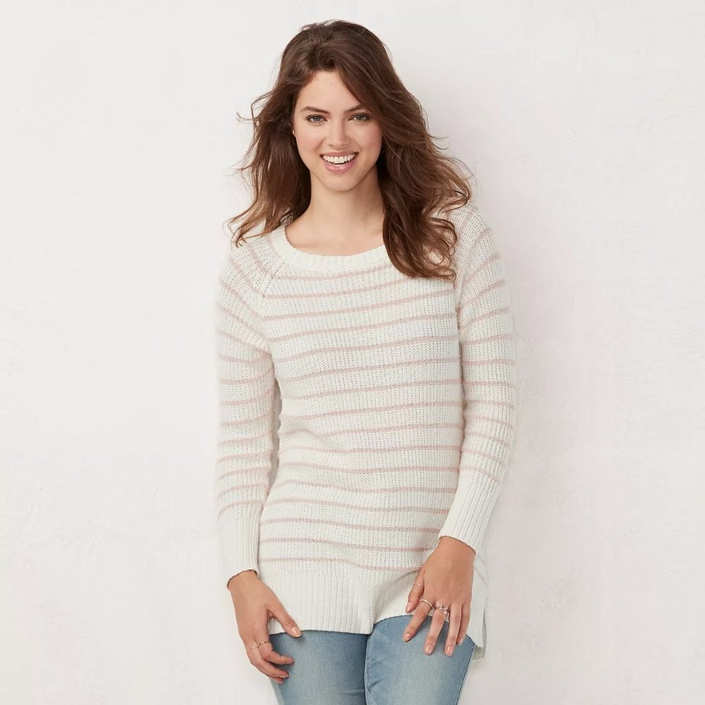 LC Lauren Conrad Striped Tunic Pink White sweater